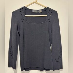Vtg Dana Buchman Black Cut-Out Detail Blouse